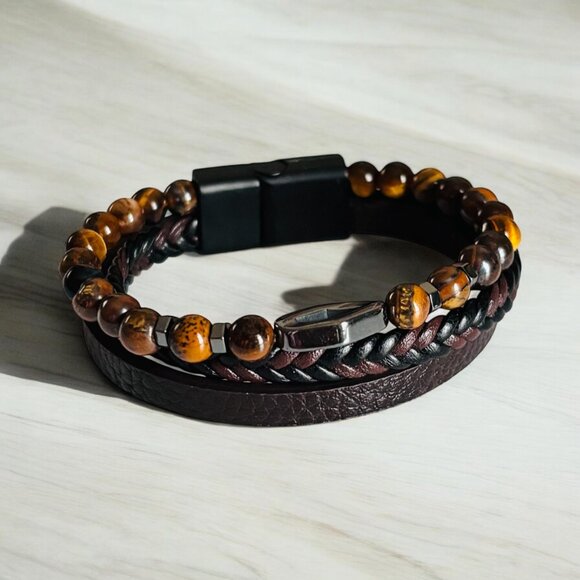 Classic Men's Leather Multilayer Bracelet - Picture 6 of 7